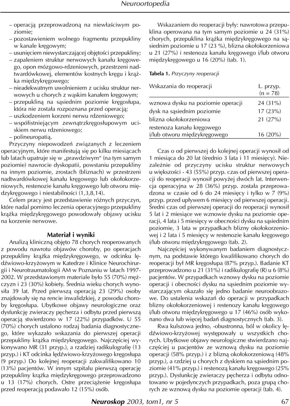 kana³em krêgowym; przepuklin¹ na s¹siednim poziomie krêgos³upa, która nie zosta³a rozpoznana przed operacj¹; uszkodzeniem korzeni nerwu rdzeniowego; wspó³istniej¹cym zewn¹trzkrêgos³upowym uciskiem