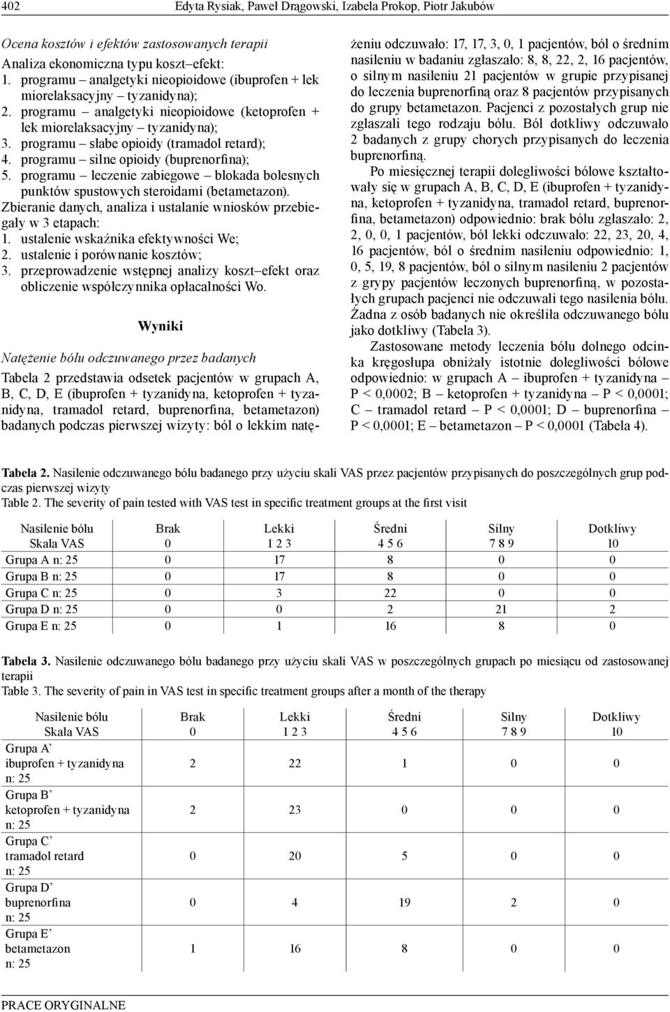 programu silne opioidy (); 5. programu leczenie zabiegowe blokada bolesnych punktów spustowych steroidami (). Zbieranie danych, analiza i ustalanie wniosków przebiegały w etapach: 1.