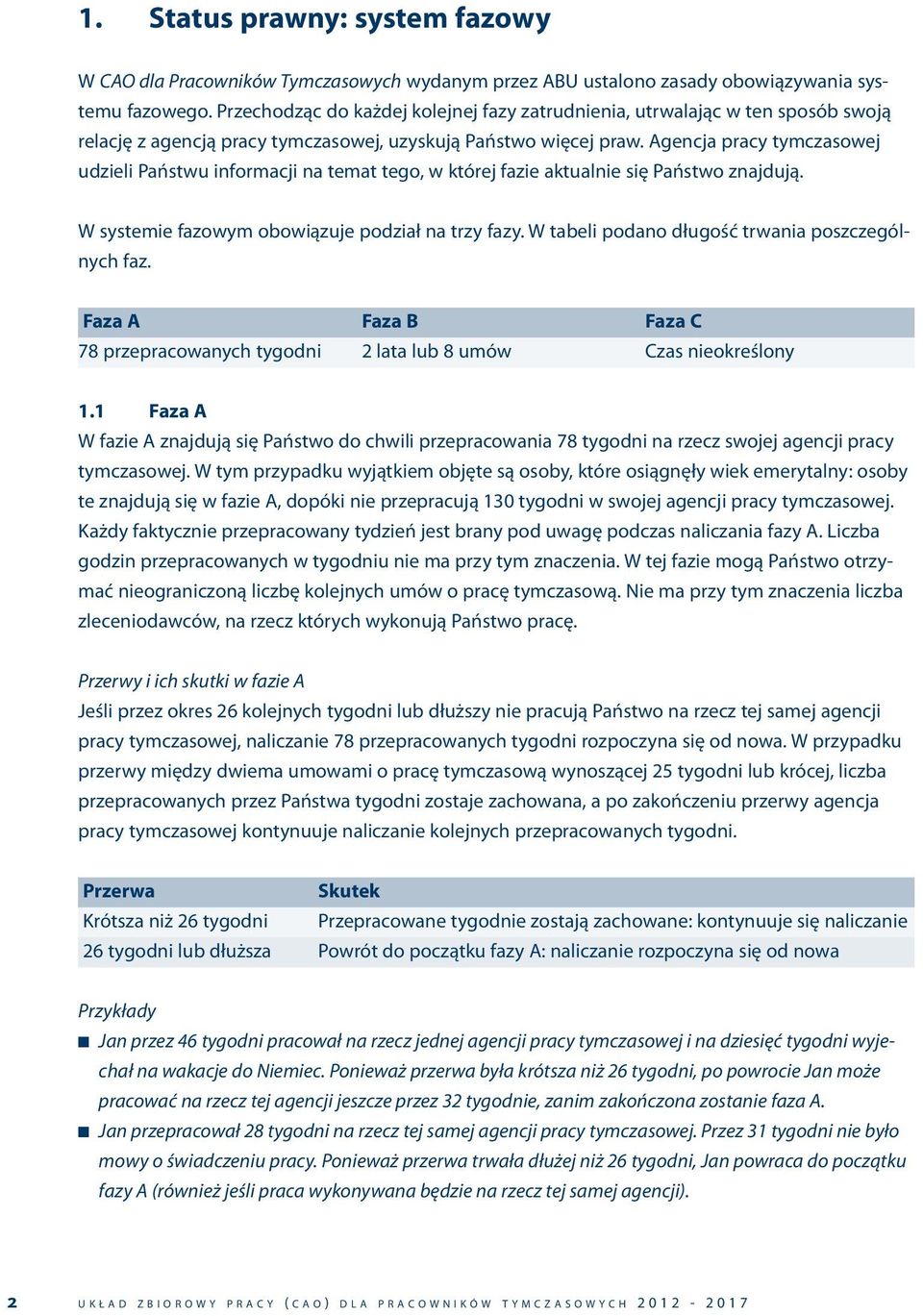 Agencja pracy tymczasowej udzieli Państwu informacji na temat tego, w której fazie aktualnie się Państwo znajdują. W systemie fazowym obowiązuje podział na trzy fazy.