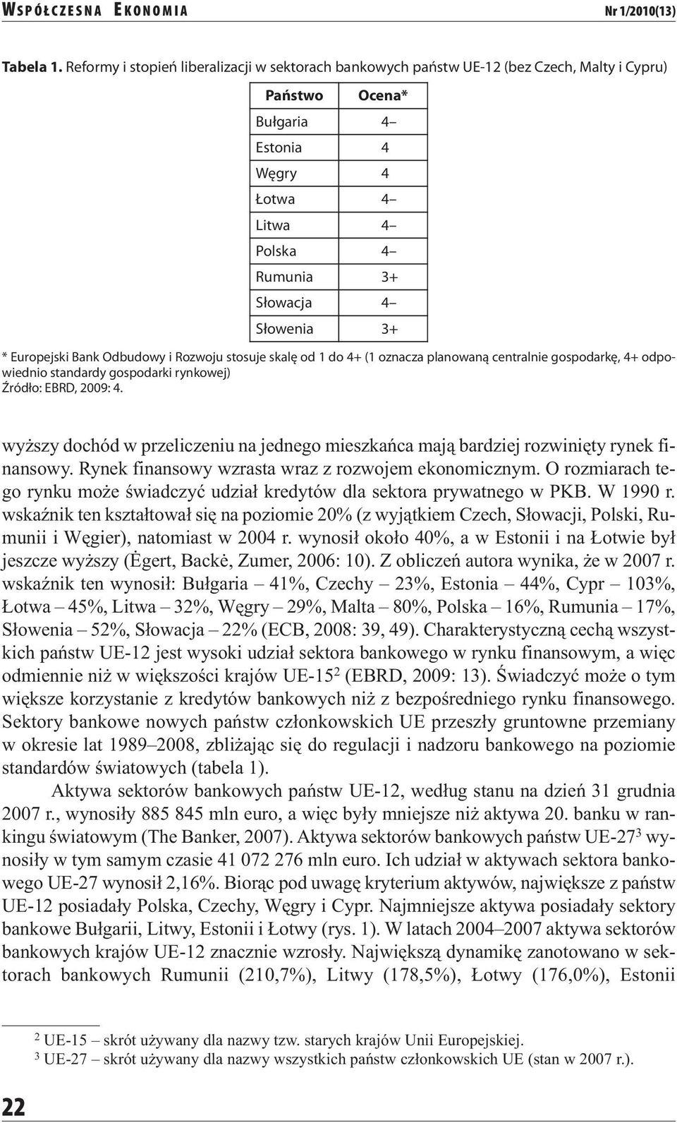 Europejski Bank Odbudowy i Rozwoju stosuje skalę od 1 do 4+ (1 oznacza planowaną centralnie gospodarkę, 4+ odpowiednio standardy gospodarki rynkowej) Źródło: EBRD, 2009: 4.