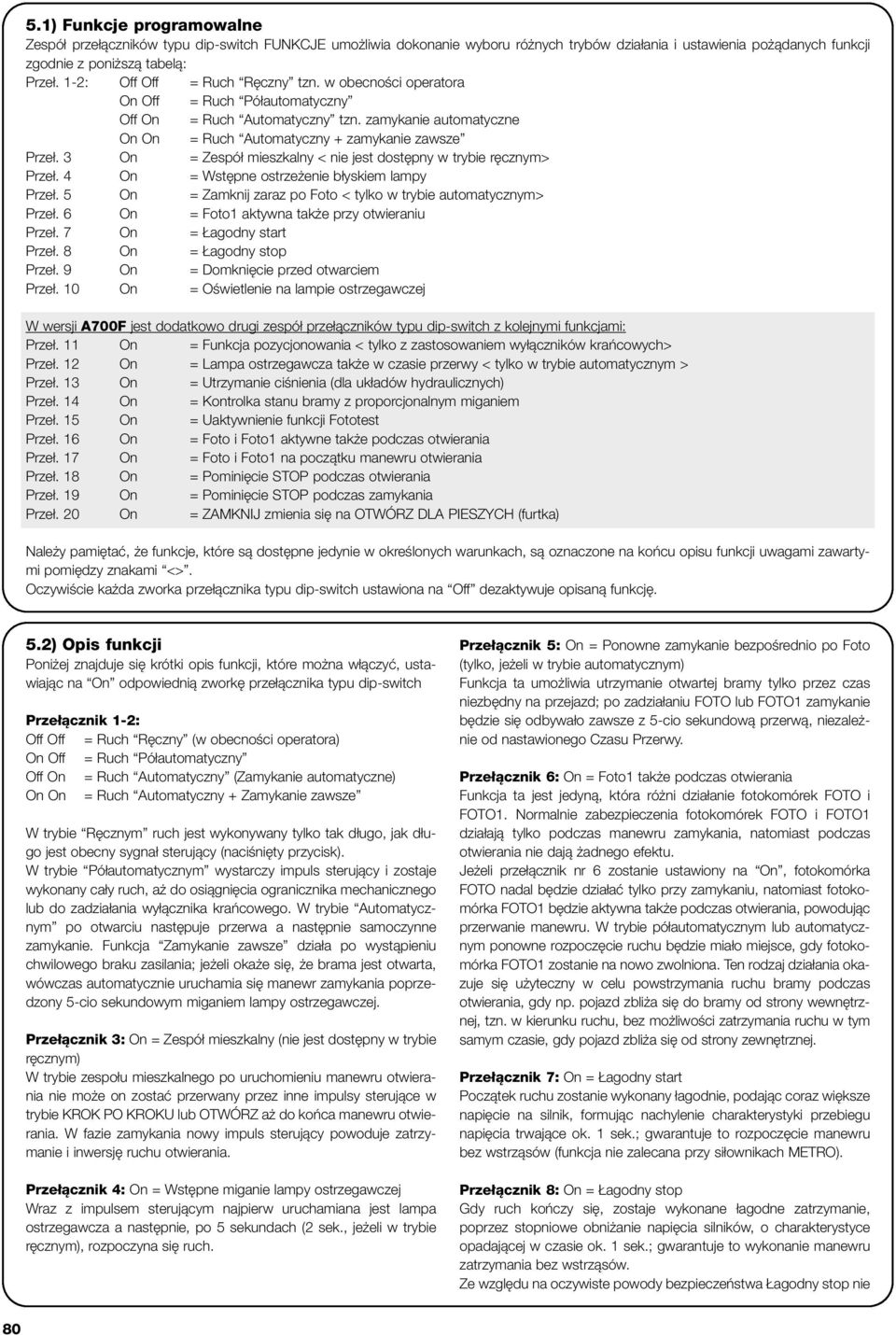 3 On = Zespół mieszkalny < nie jest dostępny w trybie ręcznym> Przeł. 4 On = Wstępne ostrzeżenie błyskiem lampy Przeł. 5 On = Zamknij zaraz po Foto < tylko w trybie automatycznym> Przeł.