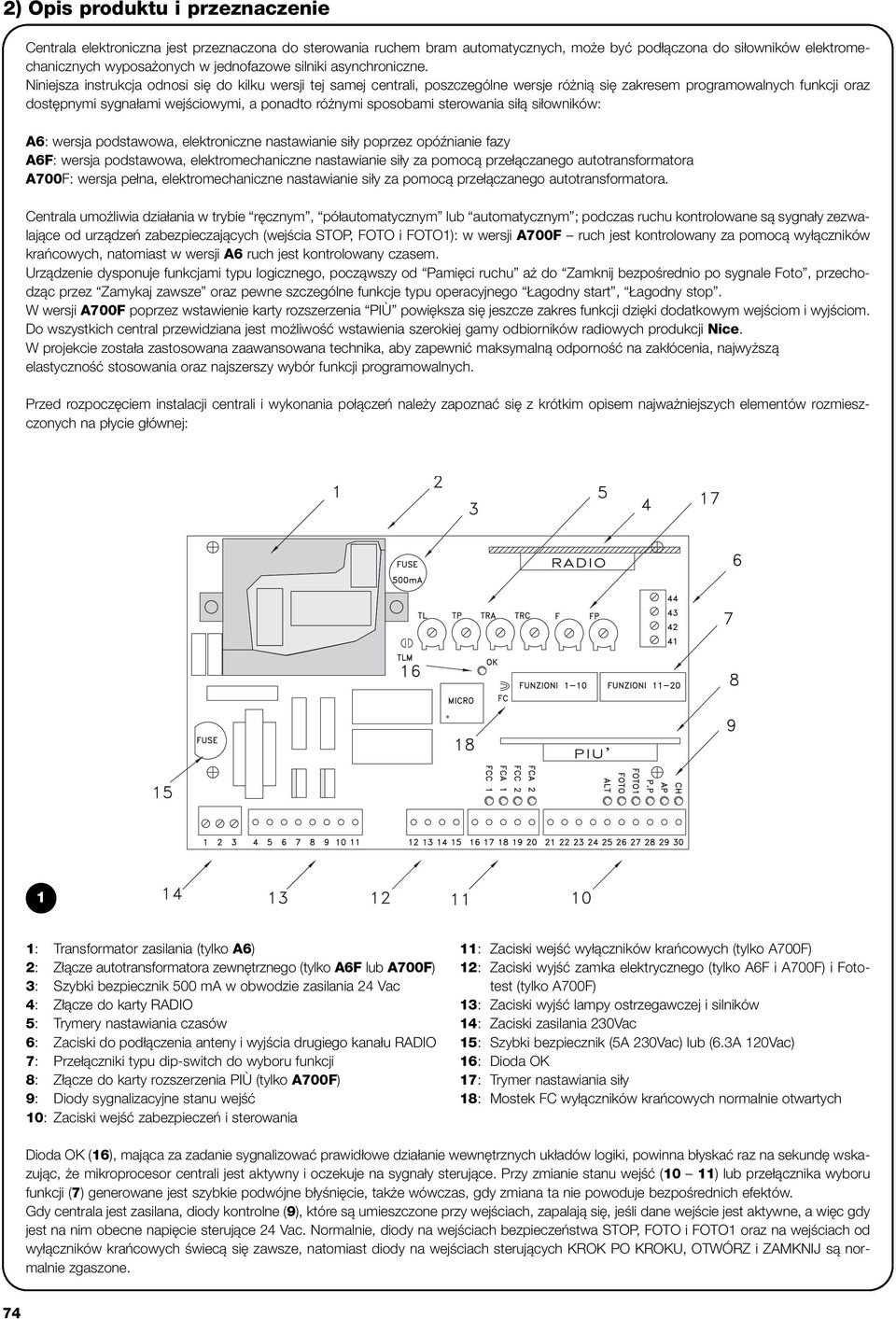 Niniejsza instrukcja odnosi się do kilku wersji tej samej centrali, poszczególne wersje różnią się zakresem programowalnych funkcji oraz dostępnymi sygnałami wejściowymi, a ponadto różnymi sposobami