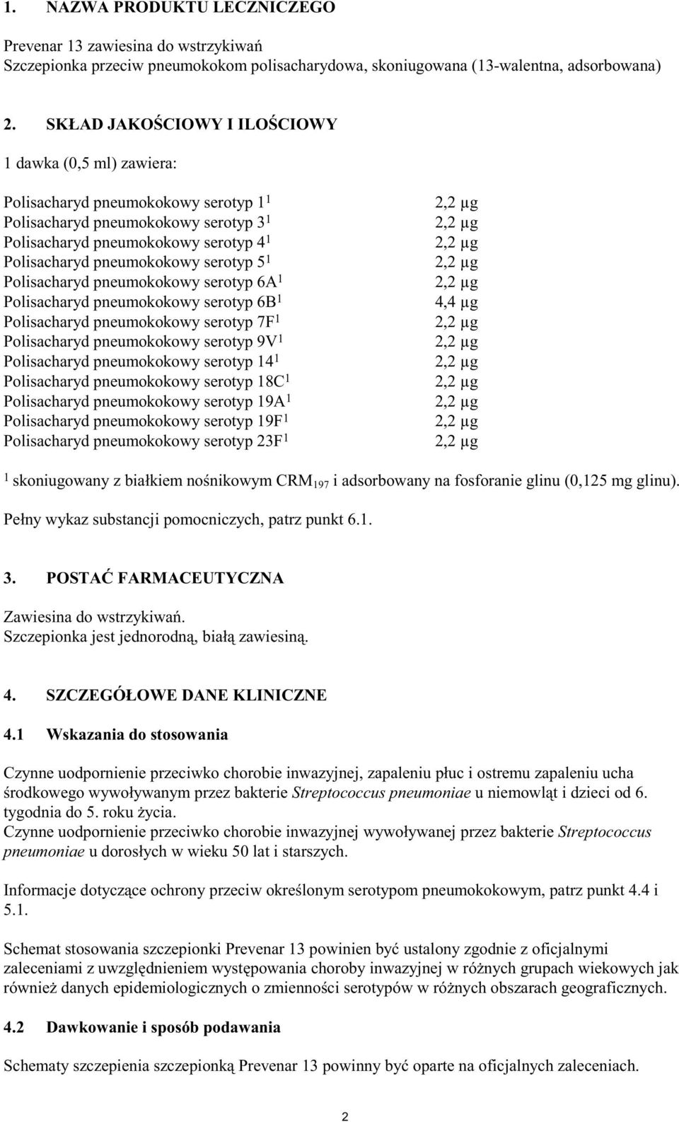 serotyp 5 1 Polisacharyd pneumokokowy serotyp 6A 1 Polisacharyd pneumokokowy serotyp 6B 1 Polisacharyd pneumokokowy serotyp 7F 1 Polisacharyd pneumokokowy serotyp 9V 1 Polisacharyd pneumokokowy