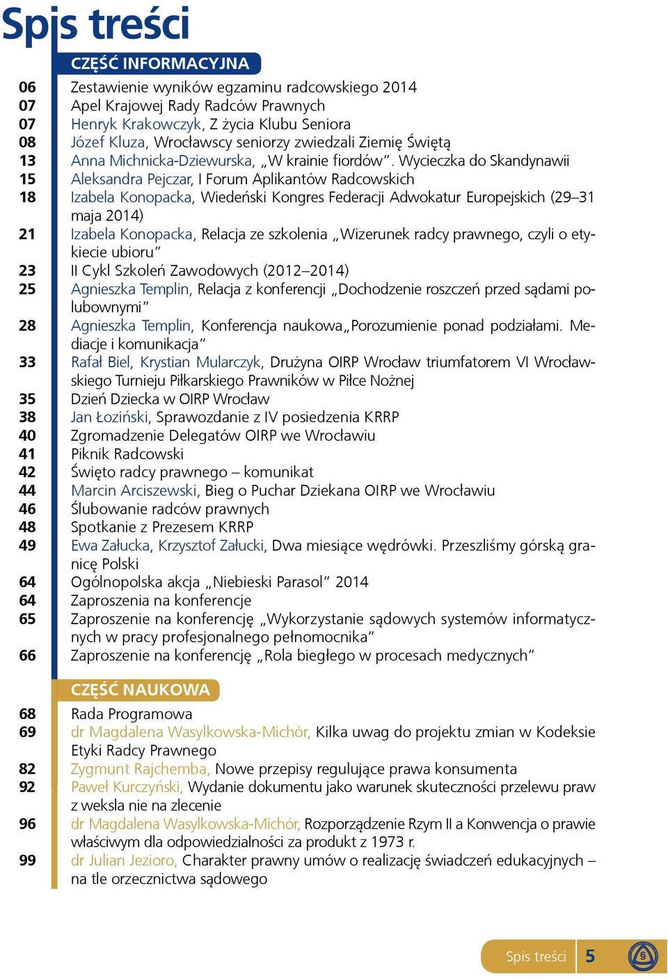 Wycieczka do Skandynawii 15 Aleksandra Pejczar, I Forum Aplikantów Radcowskich 18 Izabela Konopacka, Wiedeński Kongres Federacji Adwokatur Europejskich (29 31 maja 2014) 21 Izabela Konopacka, Relacja