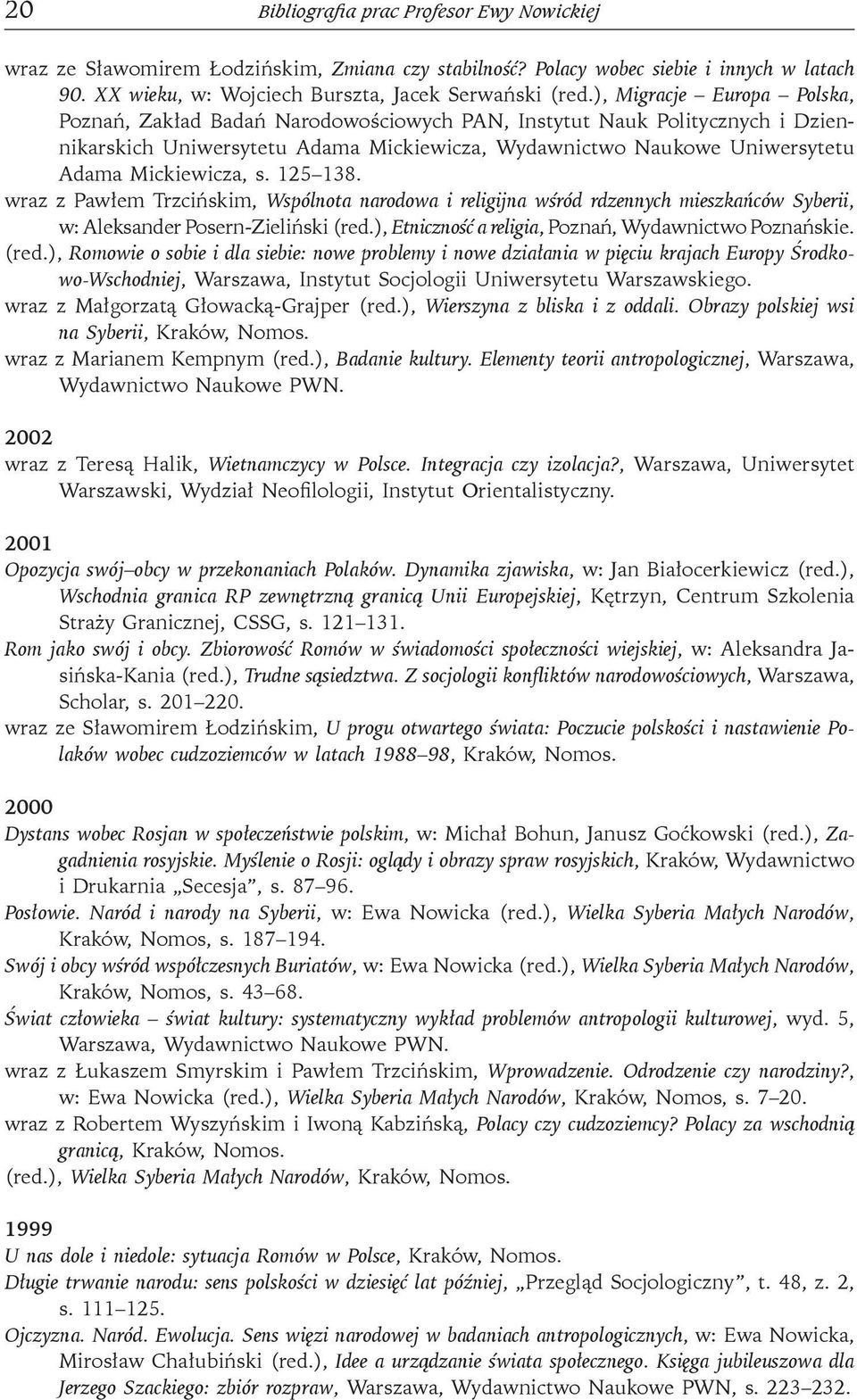 s. 125 138. wraz z Pawłem Trzcińskim, Wspólnota narodowa i religijna wśród rdzennych mieszkańców Syberii, w: Aleksander Posern-Zieliński (red.), Etniczność a religia, Poznań, Wydawnictwo Poznańskie.