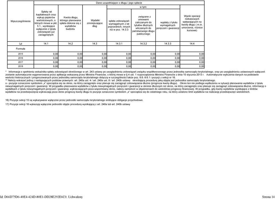 spłata zobowiązań wymagalnych z lat poprzednich, innych niż w poz. 14.3.