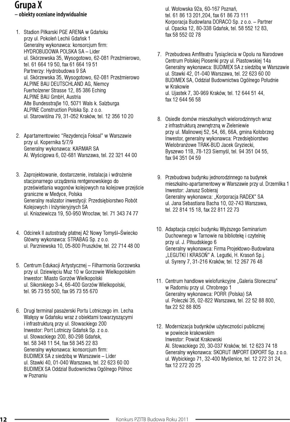 Skórzewska 35, Wysogotowo, 62-081 Przeźmierowo ALPINE BAU DEUTSCHLAND AG, Niemcy Fuerholzener Strasse 12, 85 386 Eching ALPINE BAU GmbH, Austria Alte Bundesstraβe 10, 5071 Wals k.