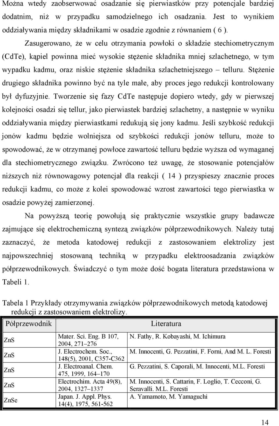 Zasugerowano, że w celu otrzymania powłoki o składzie stechiometrycznym (CdTe), kąpiel powinna mieć wysokie stężenie składnika mniej szlachetnego, w tym wypadku kadmu, oraz niskie stężenie składnika