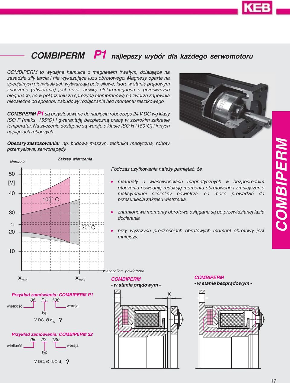 membranową na zworze zapewnia niezależne od sposobu zabudowy rozłączanie bez momentu resztkowego. COMBPERM P1 są przystosowane do napięcia roboczego 24 V DC wg klasy ISO F (maks.