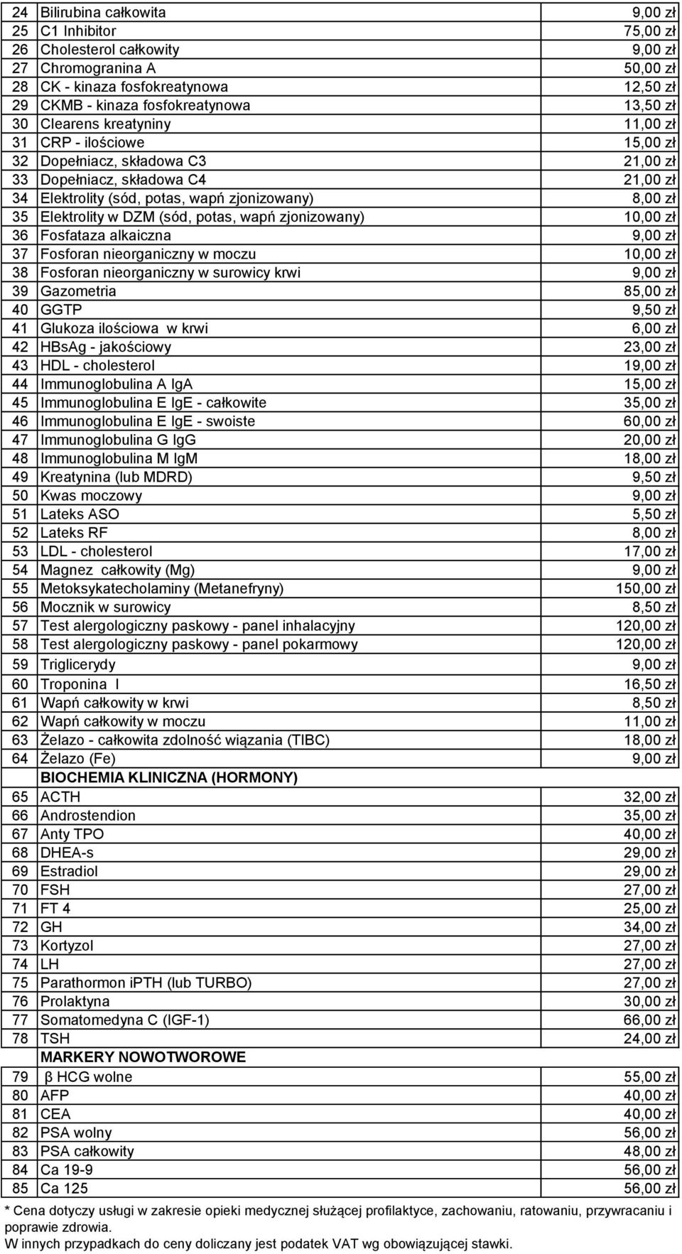 Elektrolity w DZM (sód, potas, wapń zjonizowany) 10,00 zł 36 Fosfataza alkaiczna 9,00 zł 37 Fosforan nieorganiczny w moczu 10,00 zł 38 Fosforan nieorganiczny w surowicy krwi 9,00 zł 39 Gazometria