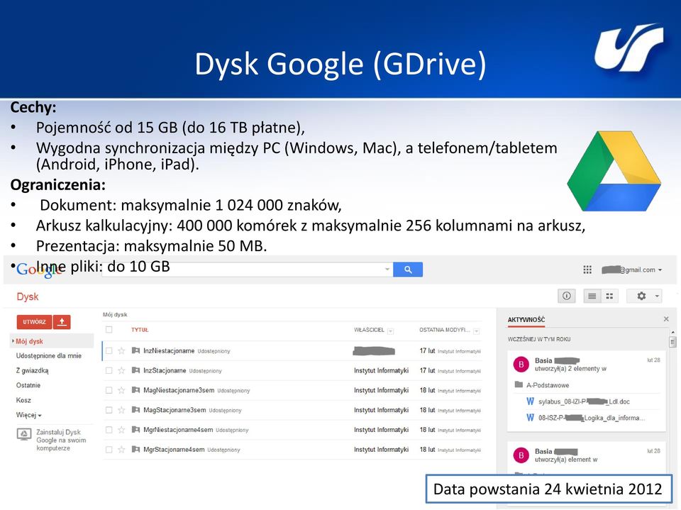 Ograniczenia: Dokument: maksymalnie 1 024 000 znaków, Arkusz kalkulacyjny: 400 000 komórek z