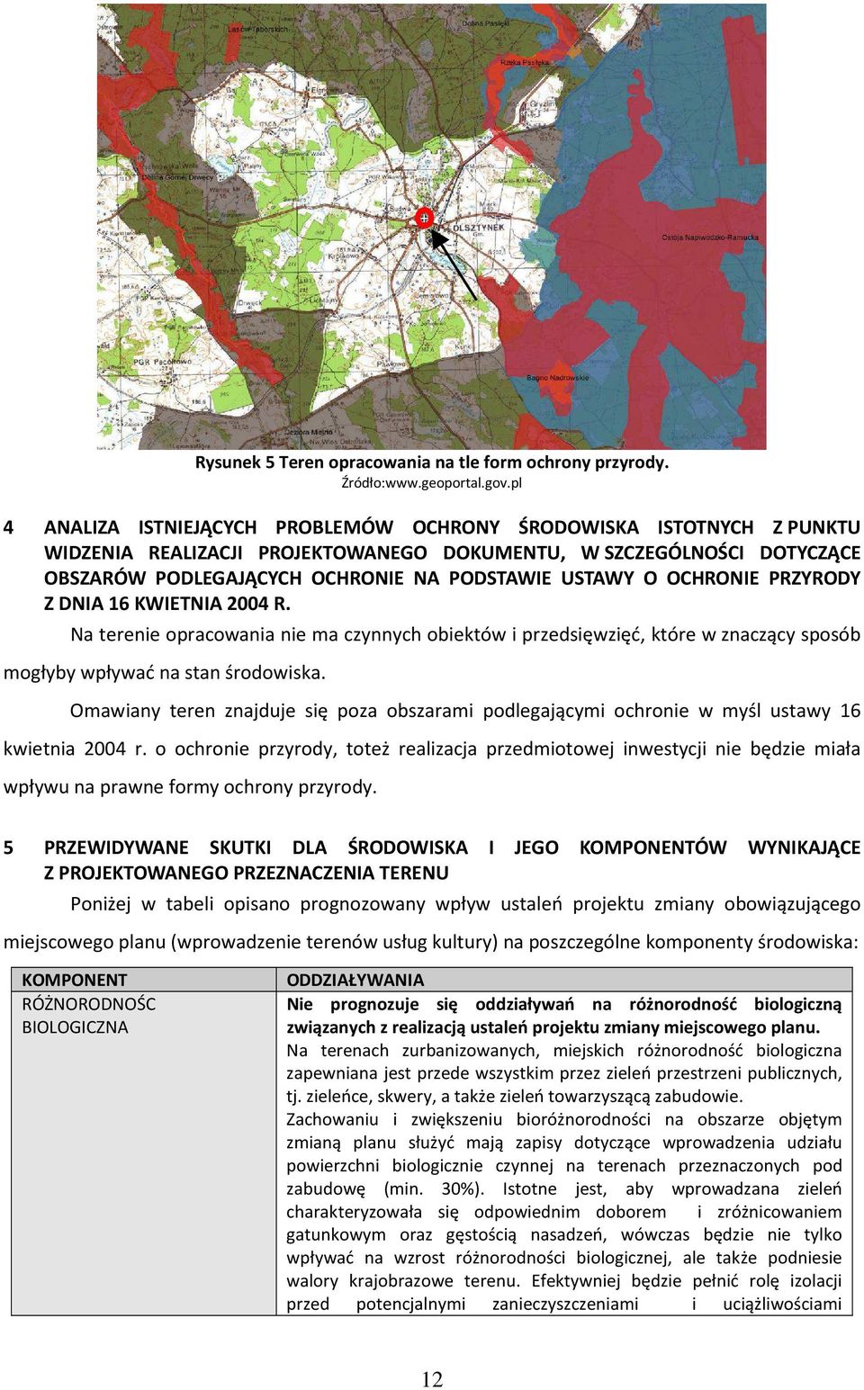 OCHRONIE PRZYRODY Z DNIA 16 KWIETNIA 2004 R. Na terenie opracowania nie ma czynnych obiektów i przedsięwzięć, które w znaczący sposób mogłyby wpływać na stan środowiska.