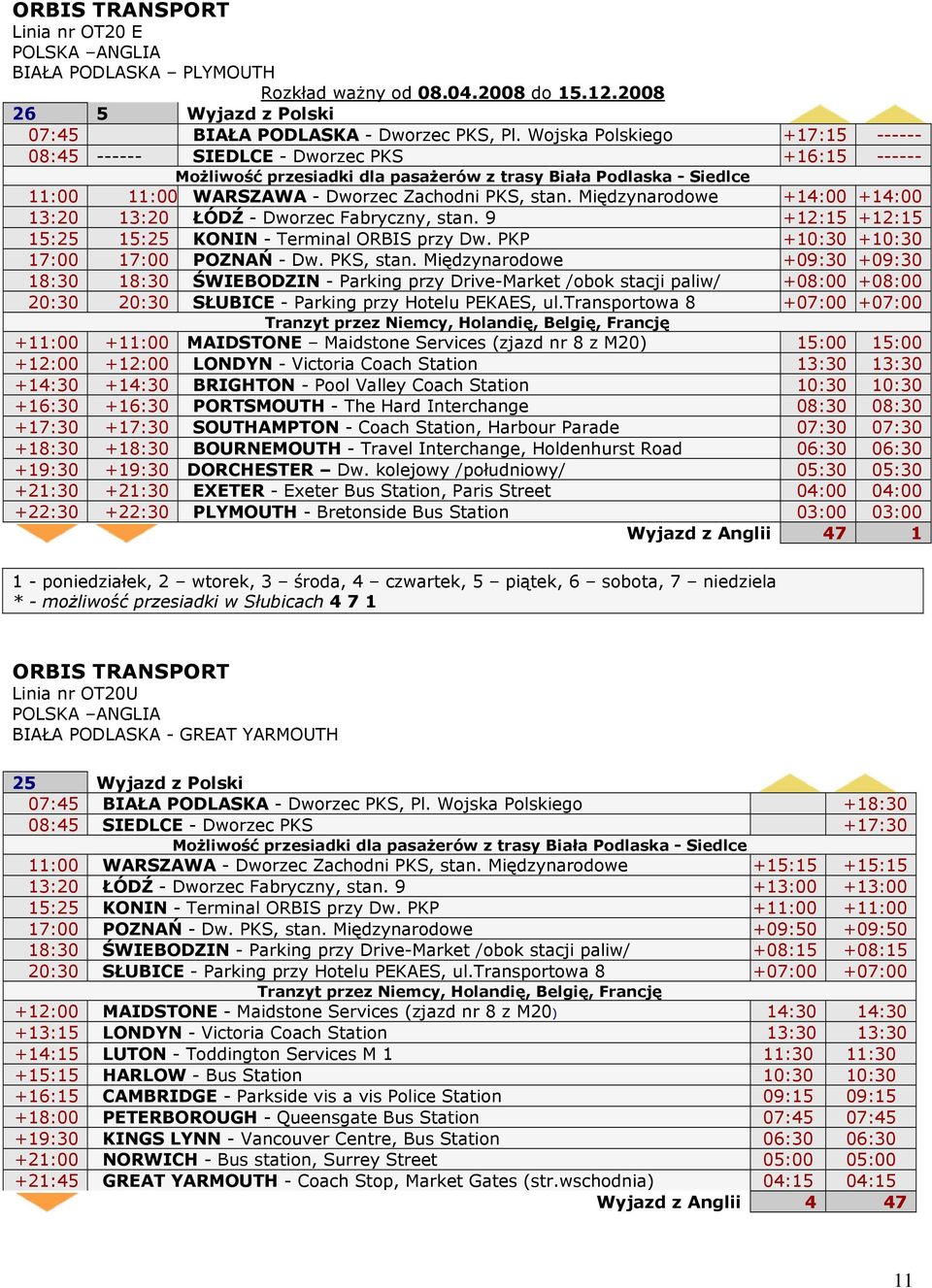 Międzynarodowe +14:00 +14:00 13:20 13:20 ŁÓDŹ - Dworzec Fabryczny, stan. 9 +12:15 +12:15 15:25 15:25 KONIN - Terminal ORBIS przy Dw. PKP +10:30 +10:30 17:00 17:00 POZNAŃ - Dw. PKS, stan.