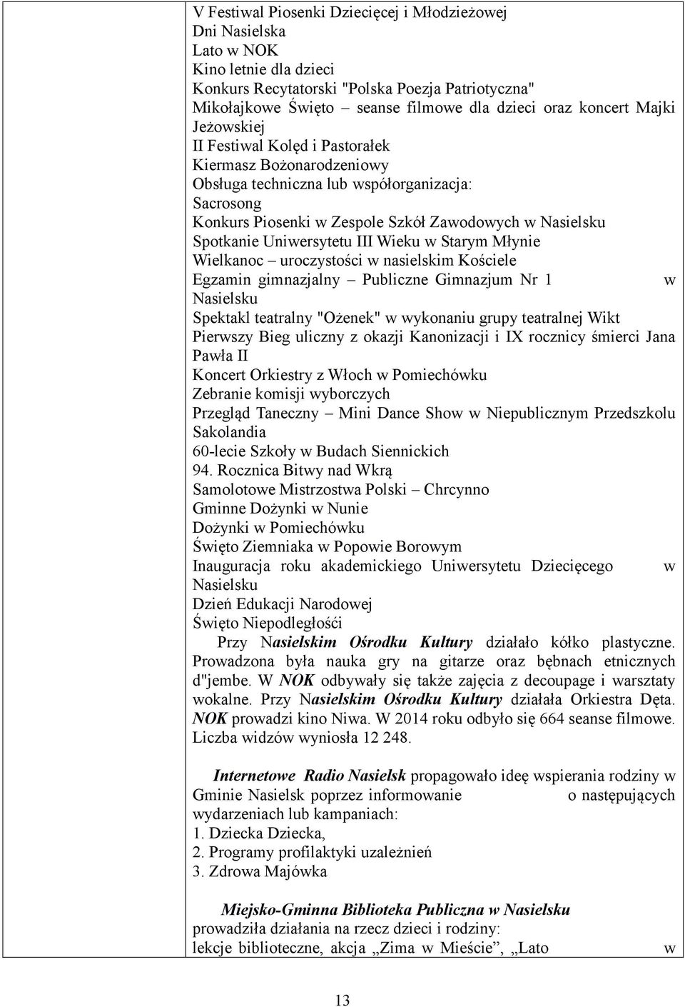 Uniwersytetu III Wieku w Starym Młynie Wielkanoc uroczystości w nasielskim Kościele Egzamin gimnazjalny Publiczne Gimnazjum Nr 1 w Spektakl teatralny "Ożenek" w wykonaniu grupy teatralnej Wikt