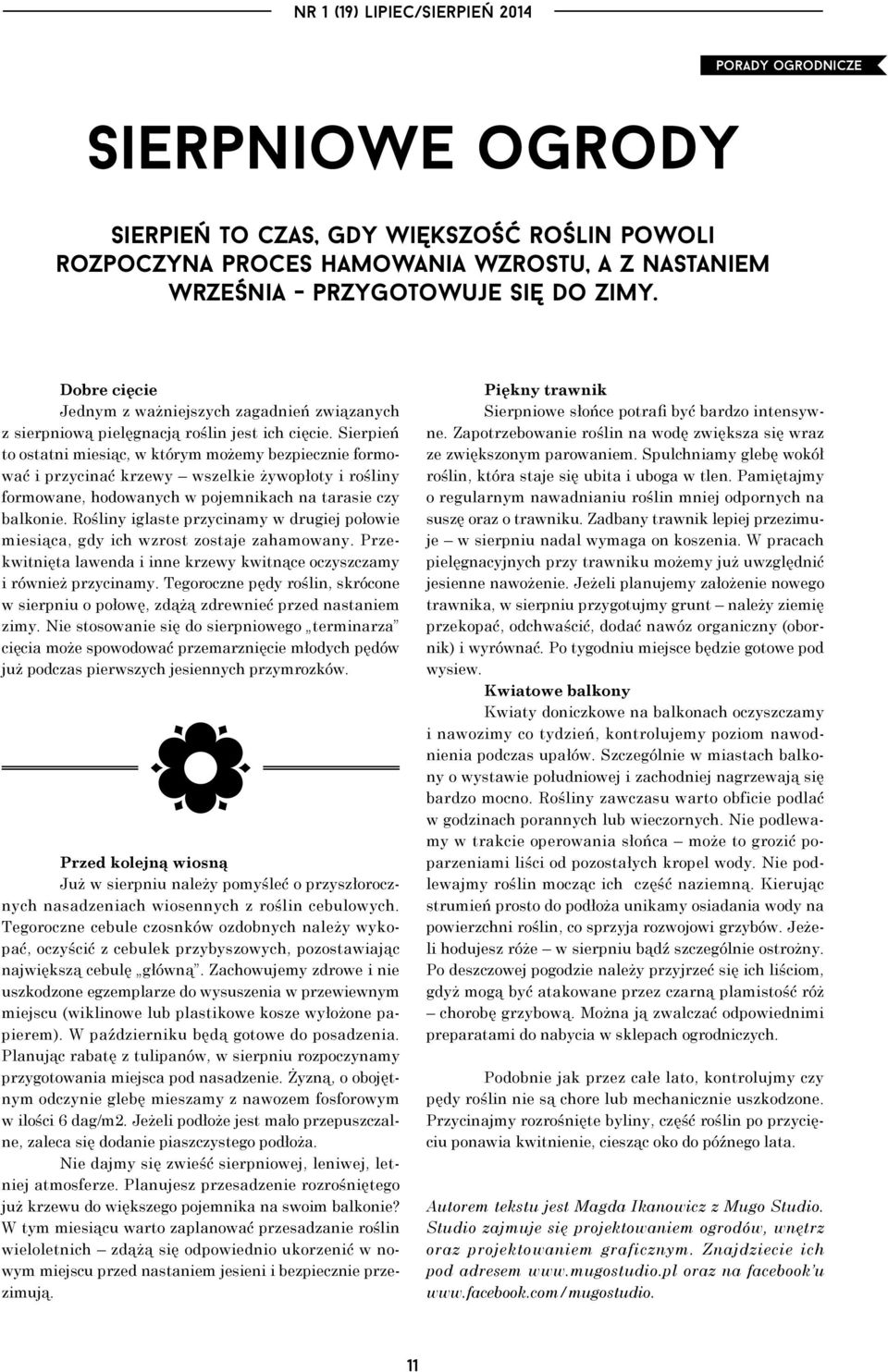 Sierpień to ostatni miesiąc, w którym możemy bezpiecznie formować i przycinać krzewy wszelkie żywopłoty i rośliny formowane, hodowanych w pojemnikach na tarasie czy balkonie.