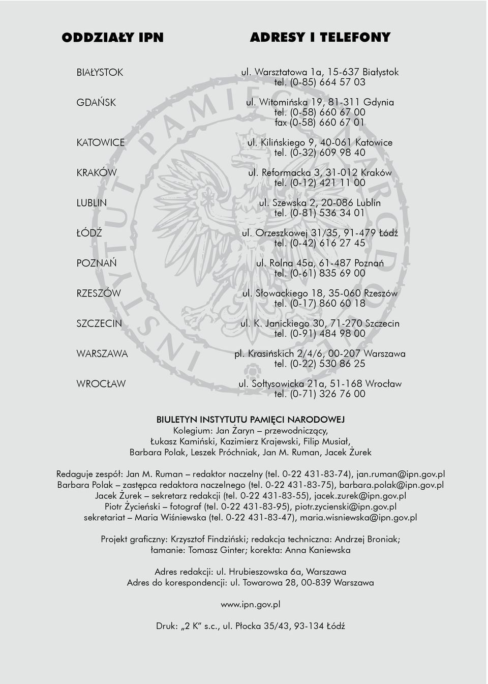 Szewska 2, 20-086 Lublin tel. (0-81) 536 34 01 ul. Orzeszkowej 31/35, 91-479 Łódź tel. (0-42) 616 27 45 ul. Rolna 45a, 61-487 Poznań tel. (0-61) 835 69 00 ul. Słowackiego 18, 35-060 Rzeszów tel.