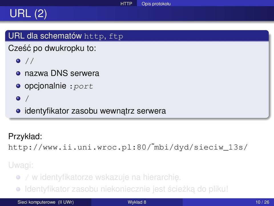 wroc.pl:80/ mbi/dyd/sieciw_13s/ Uwagi: / w identyfikatorze wskazuje na hierarchię.