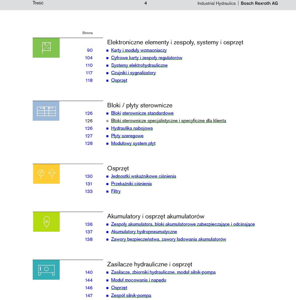 Hydraulika nabojowa 127 < P³yty szeregowe 128 < Modu³owy system p³yt Osprzêt 130 < Jednostki wskaźnikowe ciœnienia 131 < Przekaźniki ciœnienia 133 < Filtry Akumulatory i osprzêt akumulatorów 136 <