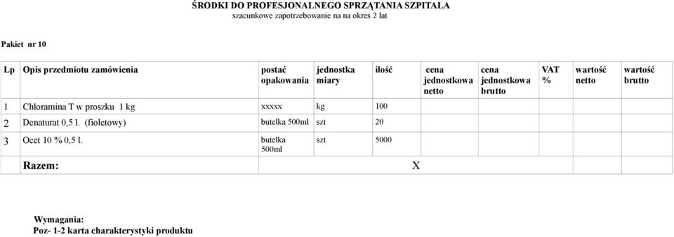 (fioletowy) butelka 500ml szt 20 3 Ocet 10 0,5 l.