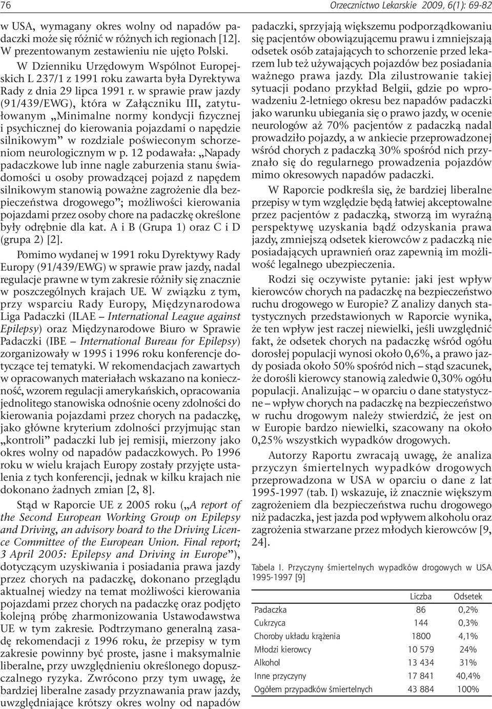 w sprawie praw jazdy (91/439/EWG), która w Załączniku III, zatytułowanym Minimalne normy kondycji fizycznej i psychicznej do kierowania pojazdami o napędzie silnikowym w rozdziale poświeconym