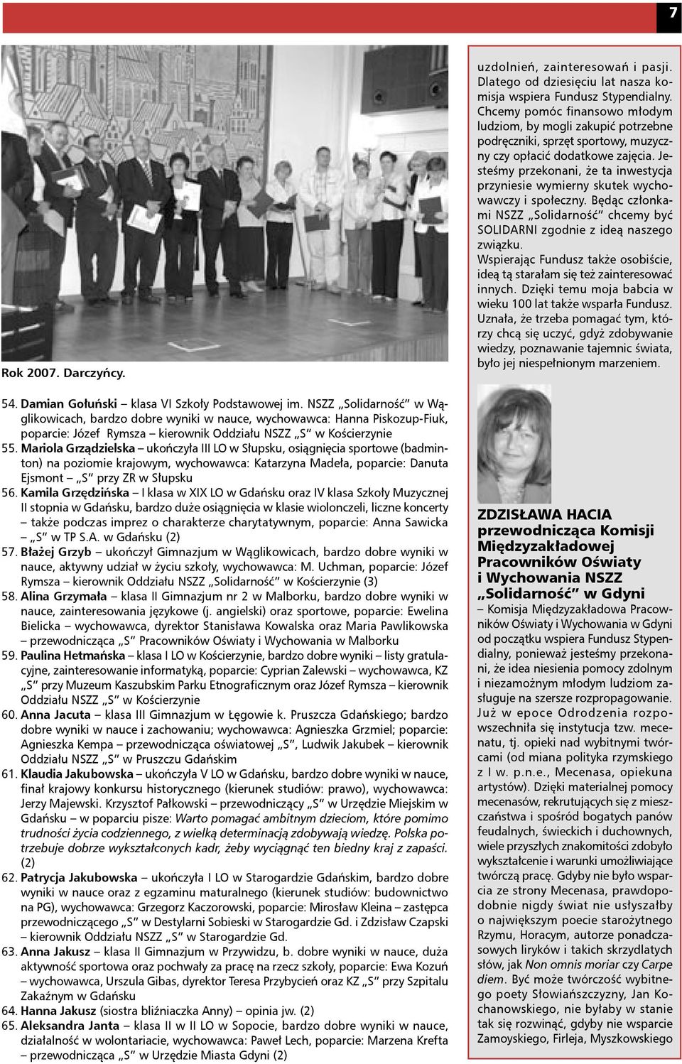 Mariola Grządzielska ukończyła III LO w Słupsku, osiągnięcia sportowe (badminton) na poziomie krajowym, wychowawca: Katarzyna Madeła, poparcie: Danuta Ejsmont S przy ZR w Słupsku 56.