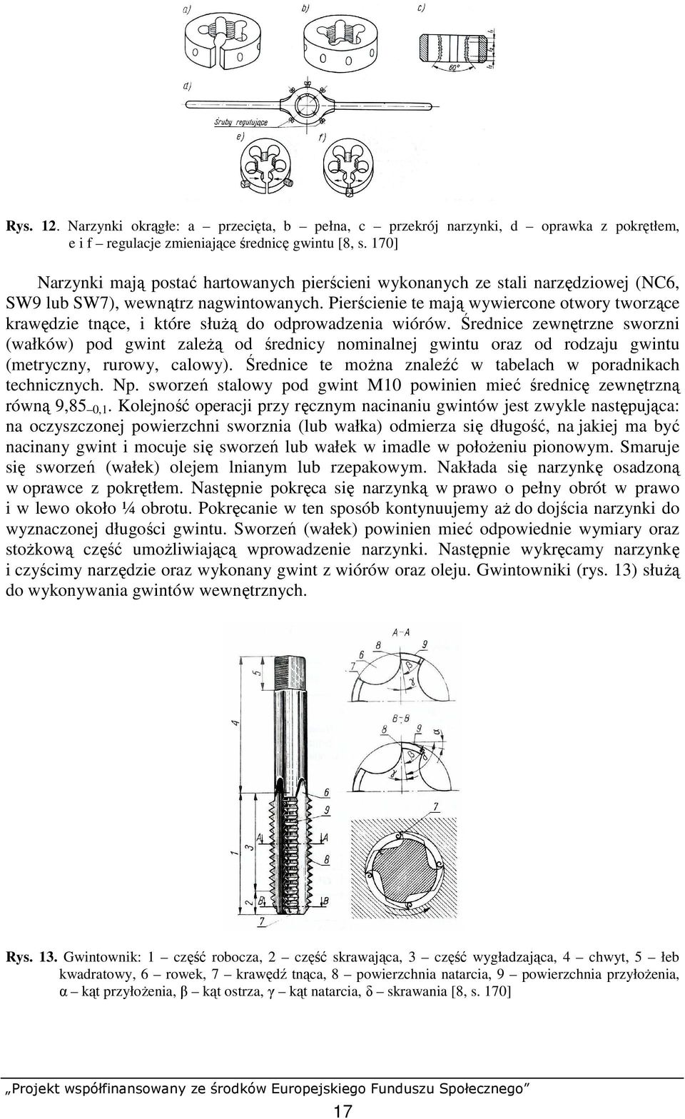 Pierścienie te mają wywiercone otwory tworzące krawędzie tnące, i które słuŝą do odprowadzenia wiórów.