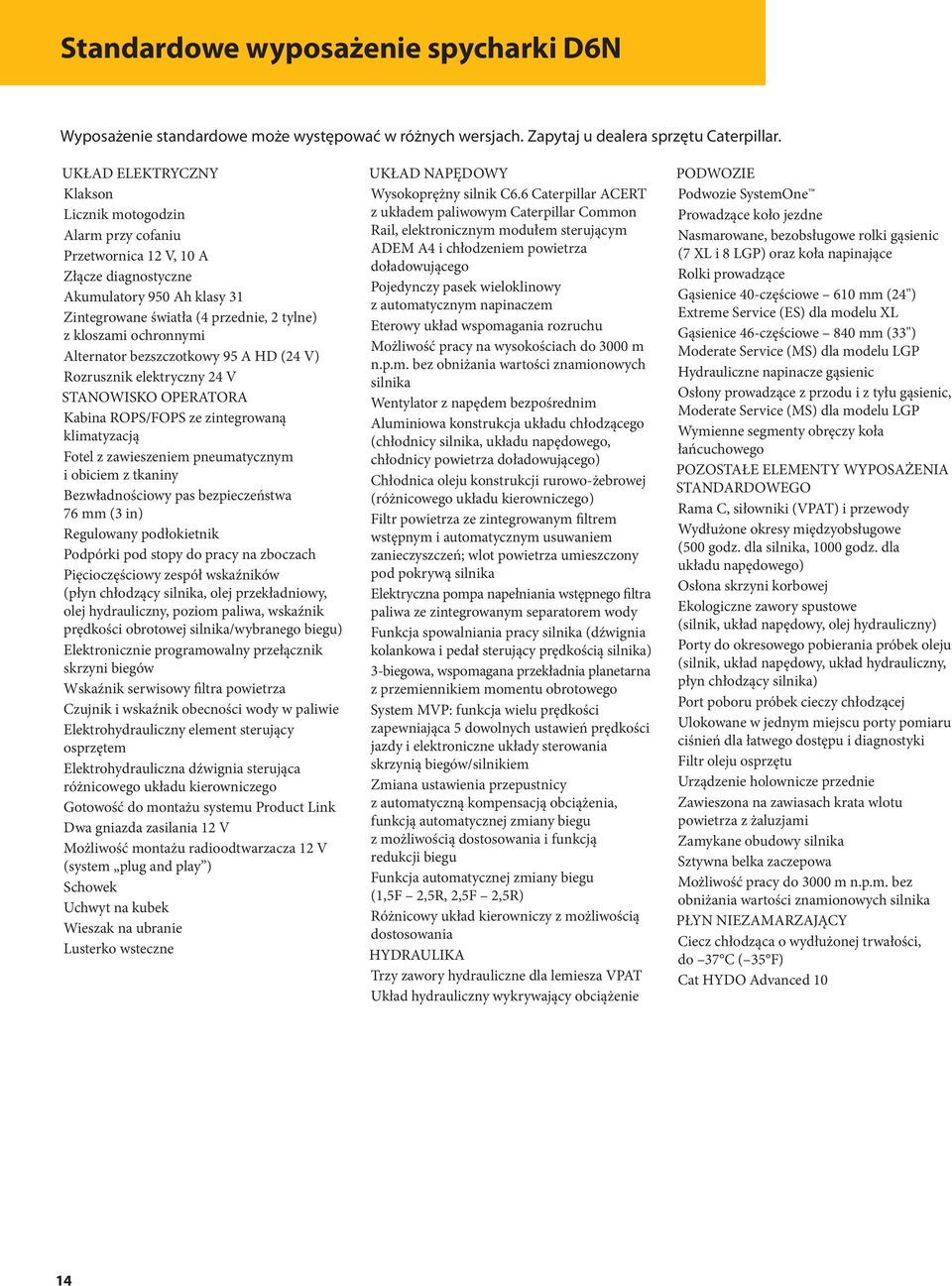 ochronnymi Alternator bezszczotkowy 95 A HD (24 V) Rozrusznik elektryczny 24 V STANOWISKO OPERATORA Kabina ROPS/FOPS ze zintegrowaną klimatyzacją Fotel z zawieszeniem pneumatycznym i obiciem z