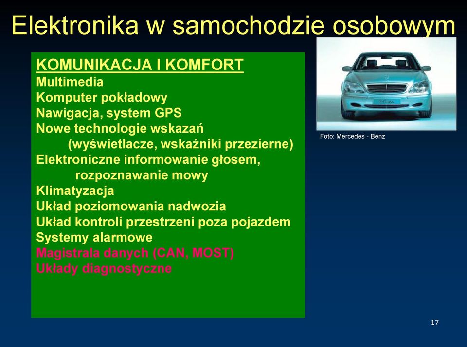 głosem, rozpoznawanie mowy Klimatyzacja Układ poziomowania nadwozia Układ kontroli przestrzeni poza