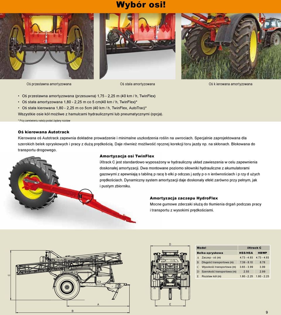 h, TwinFlex)* Oś stała kierowana 1,80-2,25 m co 5cm (40 km / h, TwinFlex, AutoTrac)* Wszystkie osie kół możliwe z hamulcami hydraulicznymi lub pneumatycznymi (opcja).