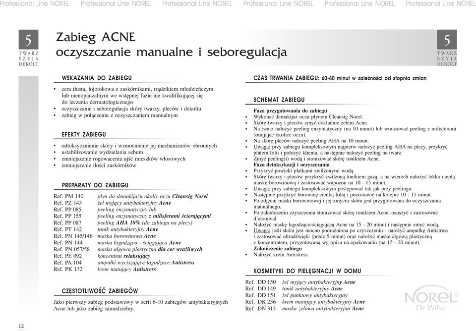 odtoksycznienie skóry i wzmocnienie jej mechanizmów obronnych ustabilizowanie wydzielania sebum zmniejszenie rogowacenia ujść mieszków włosowych zmniejszenie ilości zaskórników PREPARATY DO ZABIEGU