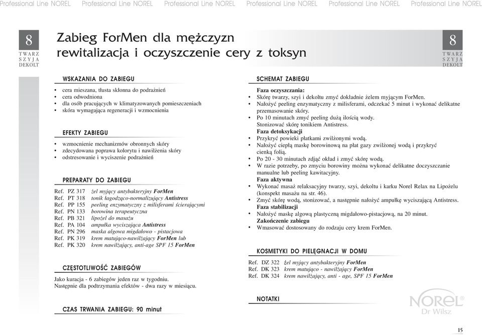 odstresowanie i wyciszenie podrażnień PREPARATY DO ZABIEGU żel myjący antybakteryjny ForMen tonik łagodząco-normalizujący Antistress peeling enzymatyczny z milisferami ścierającymi borowina