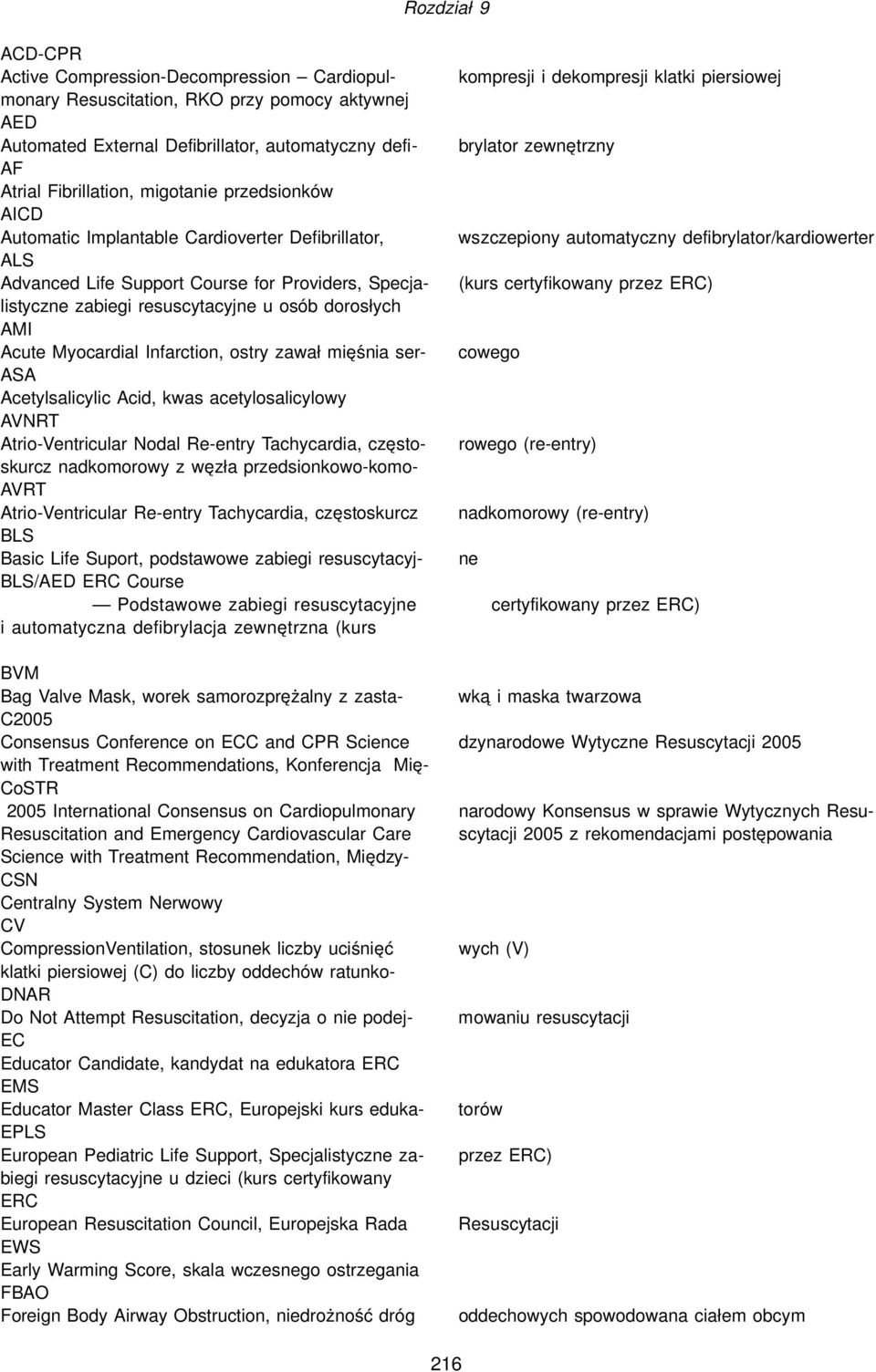 Automatic Implantable Cardioverter Defibrillator, ALS Advanced Life Support Course for Providers, Specjalistyczne zabiegi resuscytacyjne u osób dorosłych AMI Acute Myocardial Infarction, ostry zawał