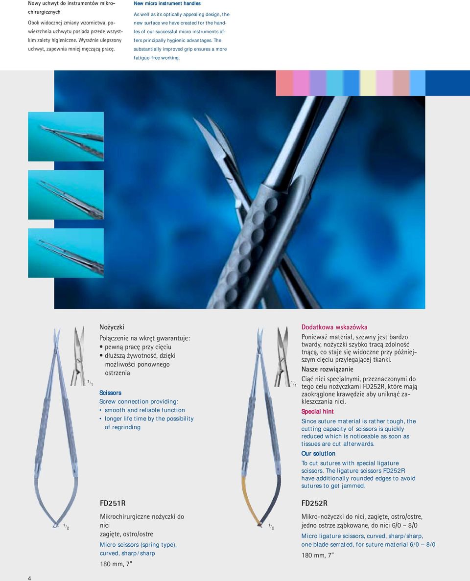 New micro instrument handles As well as its optically appealing design, the new surface we have created for the handles of our successful micro instruments offers principally hygienic advantages.