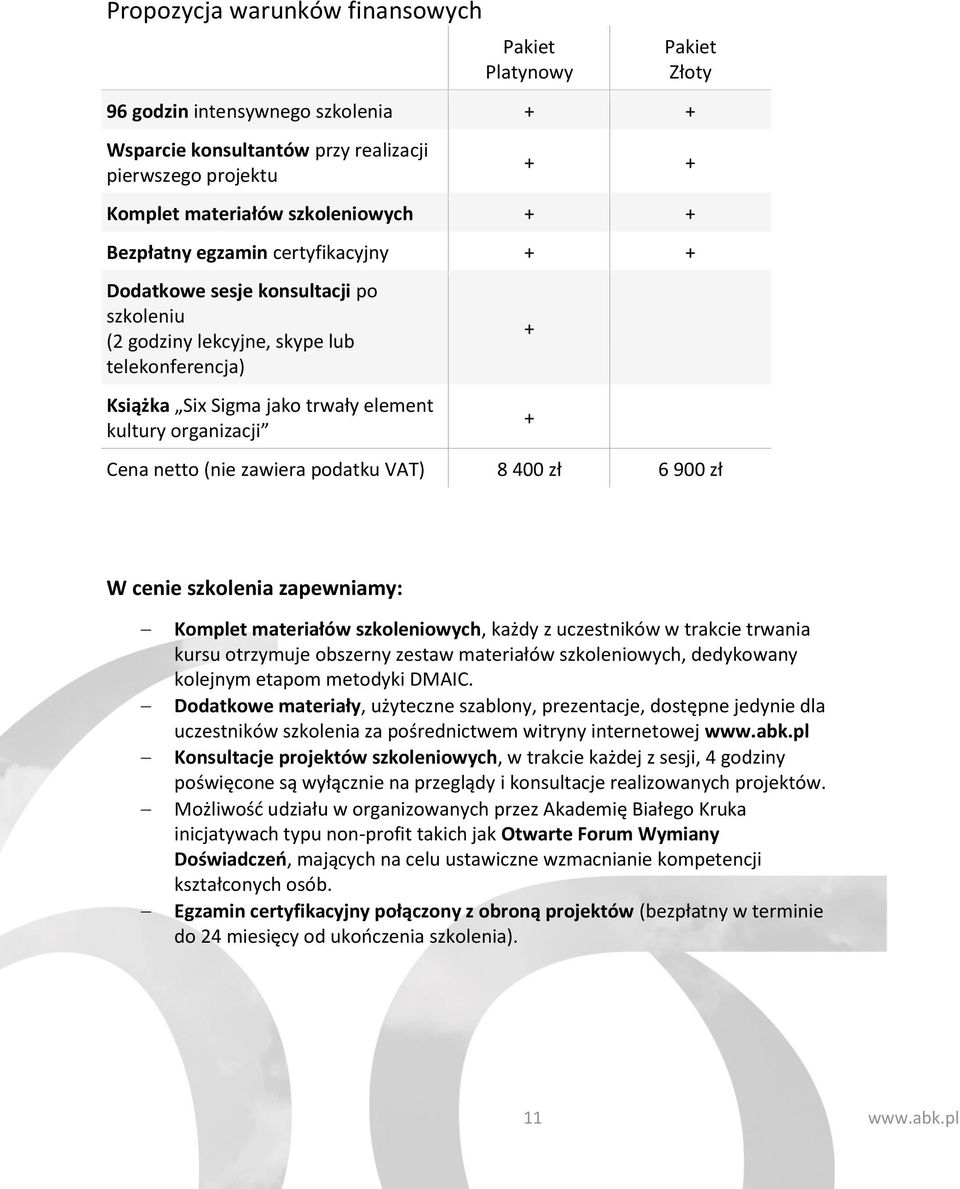 zawiera podatku VAT) 8 400 zł 6 900 zł + + W cenie szkolenia zapewniamy: Komplet materiałów szkoleniowych, każdy z uczestników w trakcie trwania kursu otrzymuje obszerny zestaw materiałów