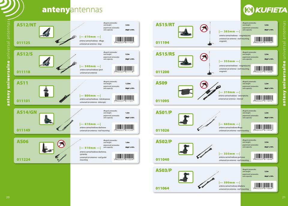 AS15/RS 011200 AS09 011095 385mm antena samochodowa - magnetyczna, magnetic 355mm antena samochodowa - magnetyczna, magnetic 310mm antena samochodowa - wewnętrzna universal car antenna - internal