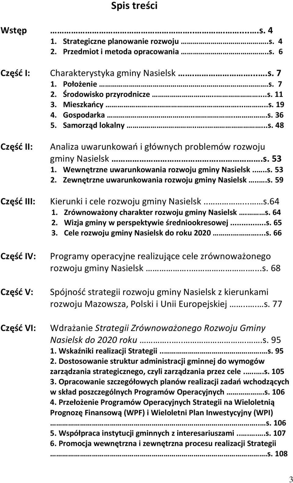 .s. 53 1. Wewnętrzne uwarunkowania rozwoju gminy Nasielsk....s. 53 2. Zewnętrzne uwarunkowania rozwoju gminy Nasielsk...s. 59 Kierunki i cele rozwoju gminy Nasielsk..... s.64 1.