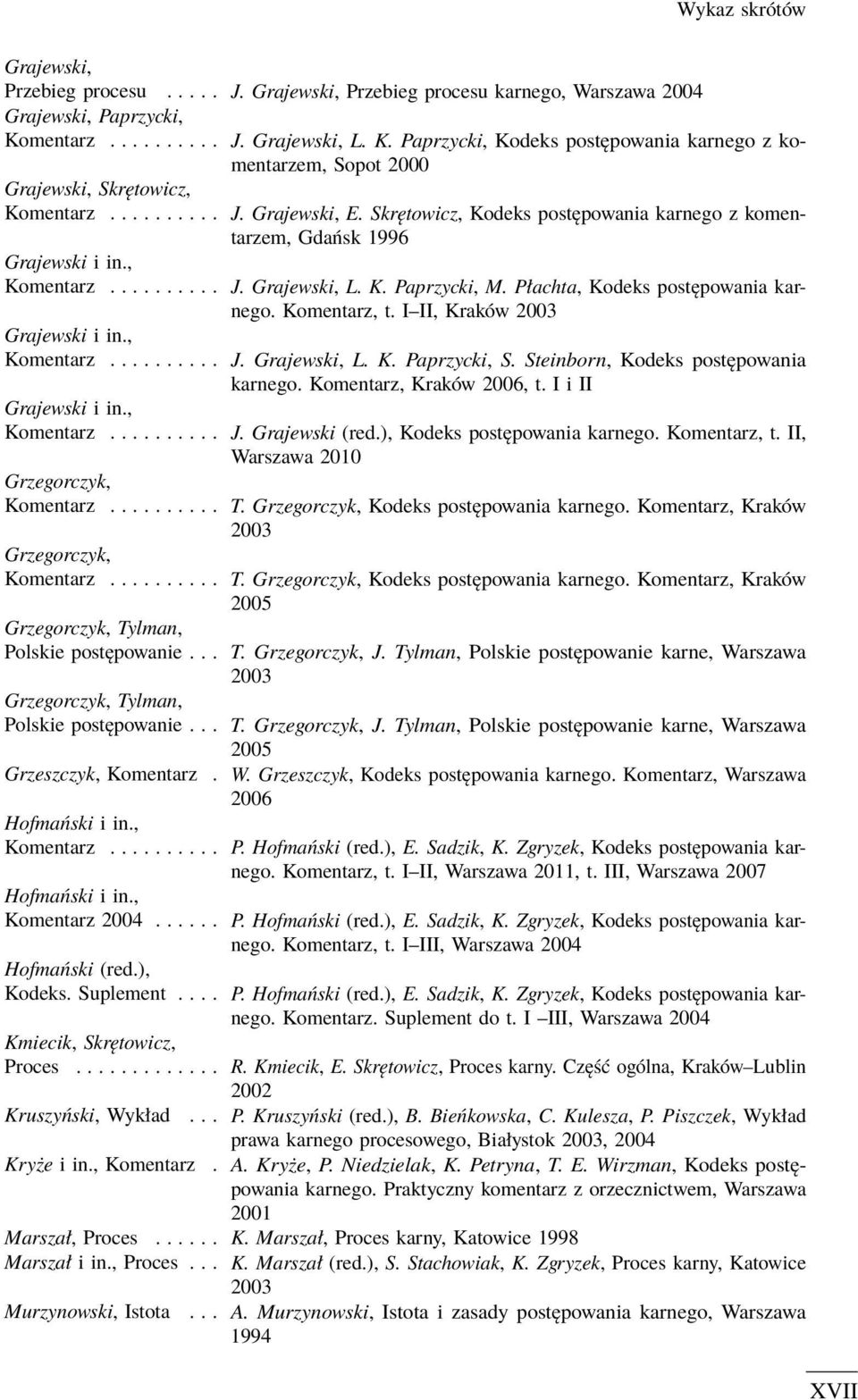 Grajewski, E. Skrętowicz, Kodeks postępowania karnego z komentarzem, Gdańsk 1996 J. Grajewski, L. K. Paprzycki, M. Płachta, Kodeks postępowania karnego. Komentarz, t. I II, Kraków 2003 J.