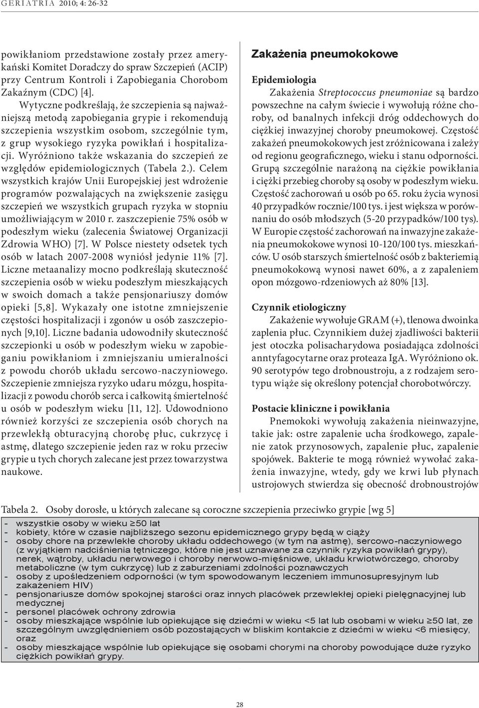 Wyróżniono także wskazania do szczepień ze względów epidemiologicznych (Tabela 2.).