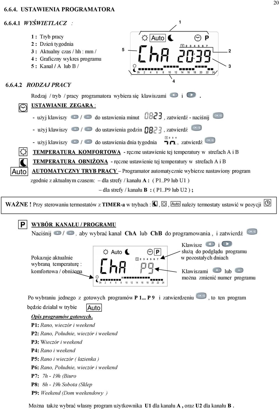 KOMFORTOW - ręczne ustawienie tej temperatury w strefach i TEMPERTUR ONIŻON - ręczne ustawienie tej temperatury w strefach i UTOMTYCZNY TRY PRCY Programator automatycznie wybierze nastawiony program