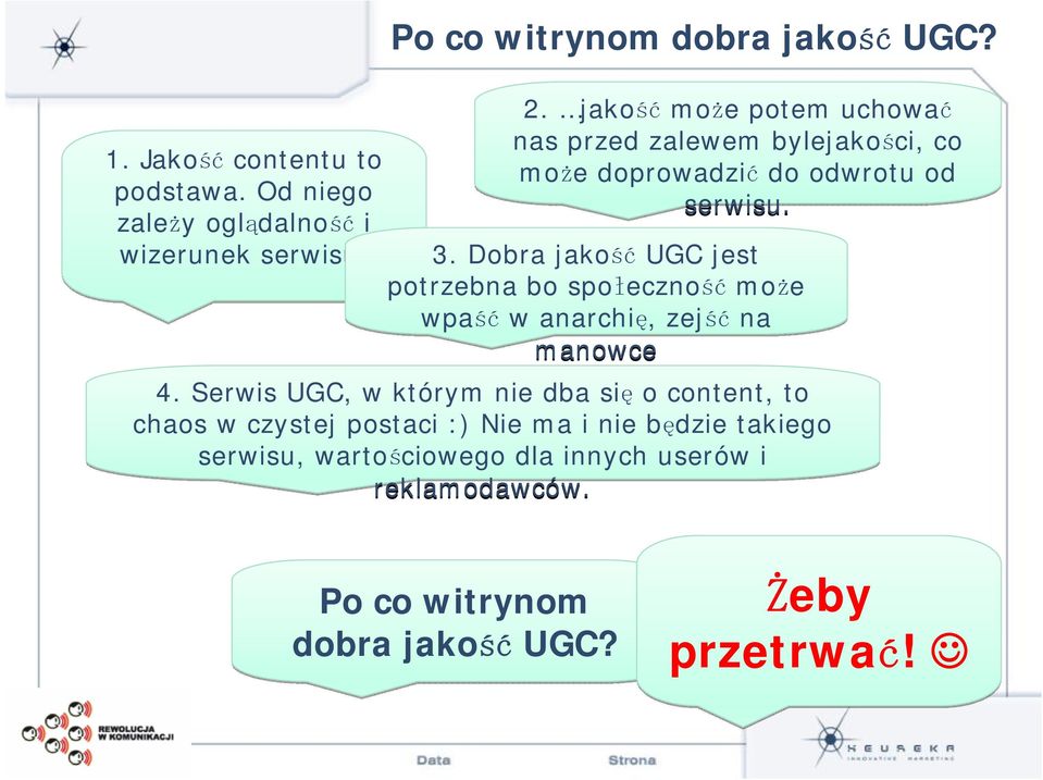 Dobra jakość UGC jest potrzebna bo społeczność może wpaść w anarchię, zejść na manowce 4.