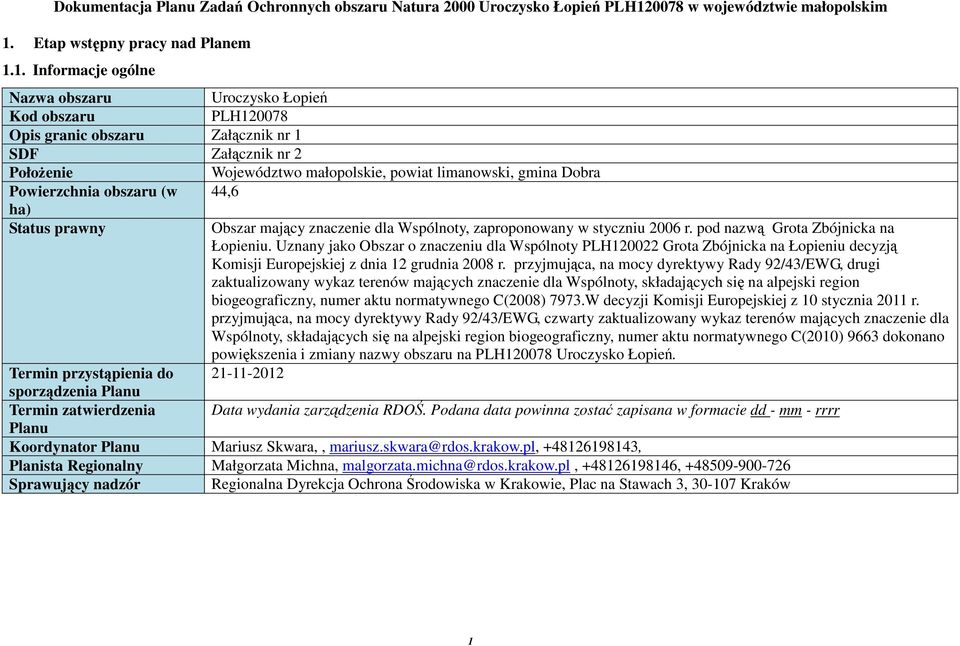 Etap wstępny pracy nad Planem 1.