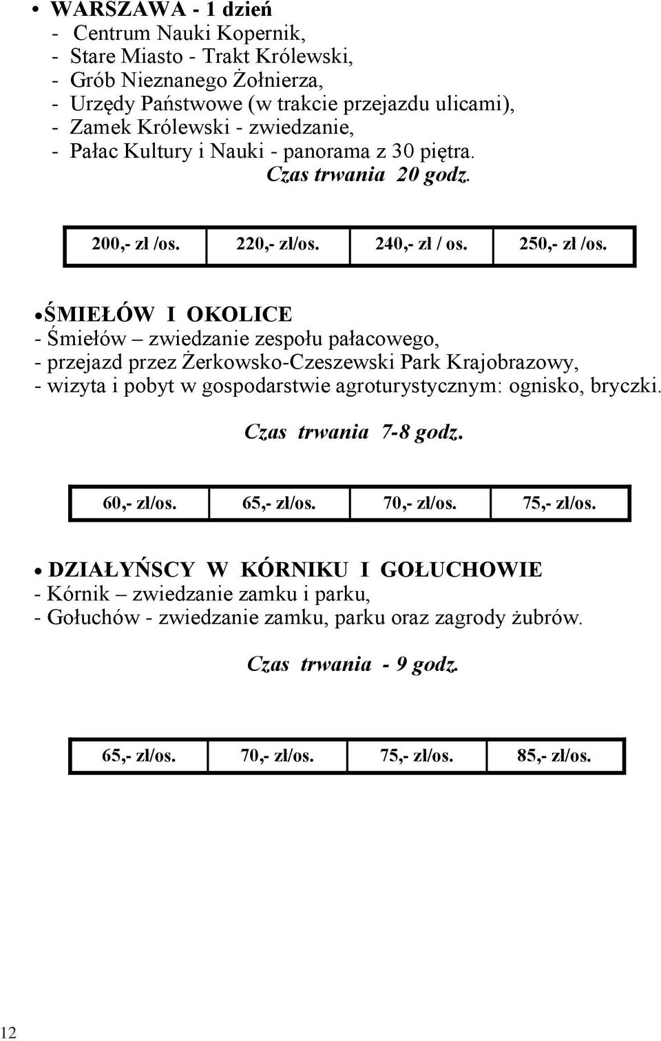 ŚMIEŁÓW I OKOLICE - Śmiełów zwiedzanie zespołu pałacowego, - przejazd przez Żerkowsko-Czeszewski Park Krajobrazowy, - wizyta i pobyt w gospodarstwie agroturystycznym: ognisko, bryczki.