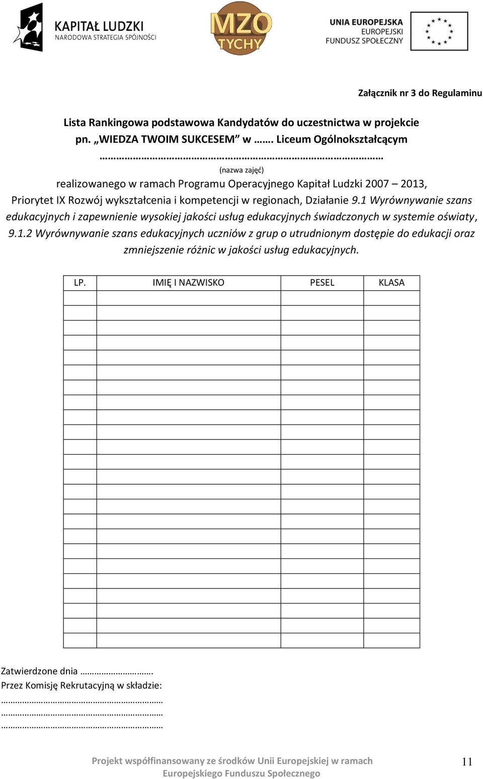 regionach, Działanie 9.1 Wyrównywanie szans edukacyjnych i zapewnienie wysokiej jakości usług edukacyjnych świadczonych w systemie oświaty, 9.1.2 Wyrównywanie szans edukacyjnych uczniów z grup o utrudnionym dostępie do edukacji oraz zmniejszenie różnic w jakości usług edukacyjnych.