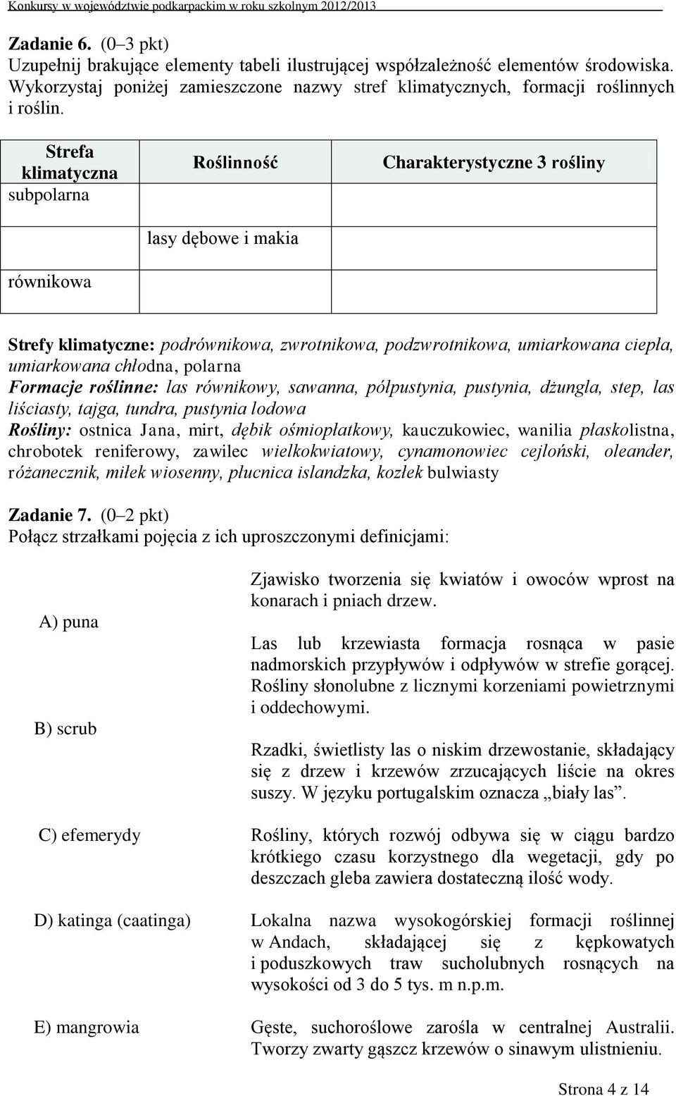 chłodna, polarna Formacje roślinne: las równikowy, sawanna, półpustynia, pustynia, dżungla, step, las liściasty, tajga, tundra, pustynia lodowa Rośliny: ostnica Jana, mirt, dębik ośmiopłatkowy,