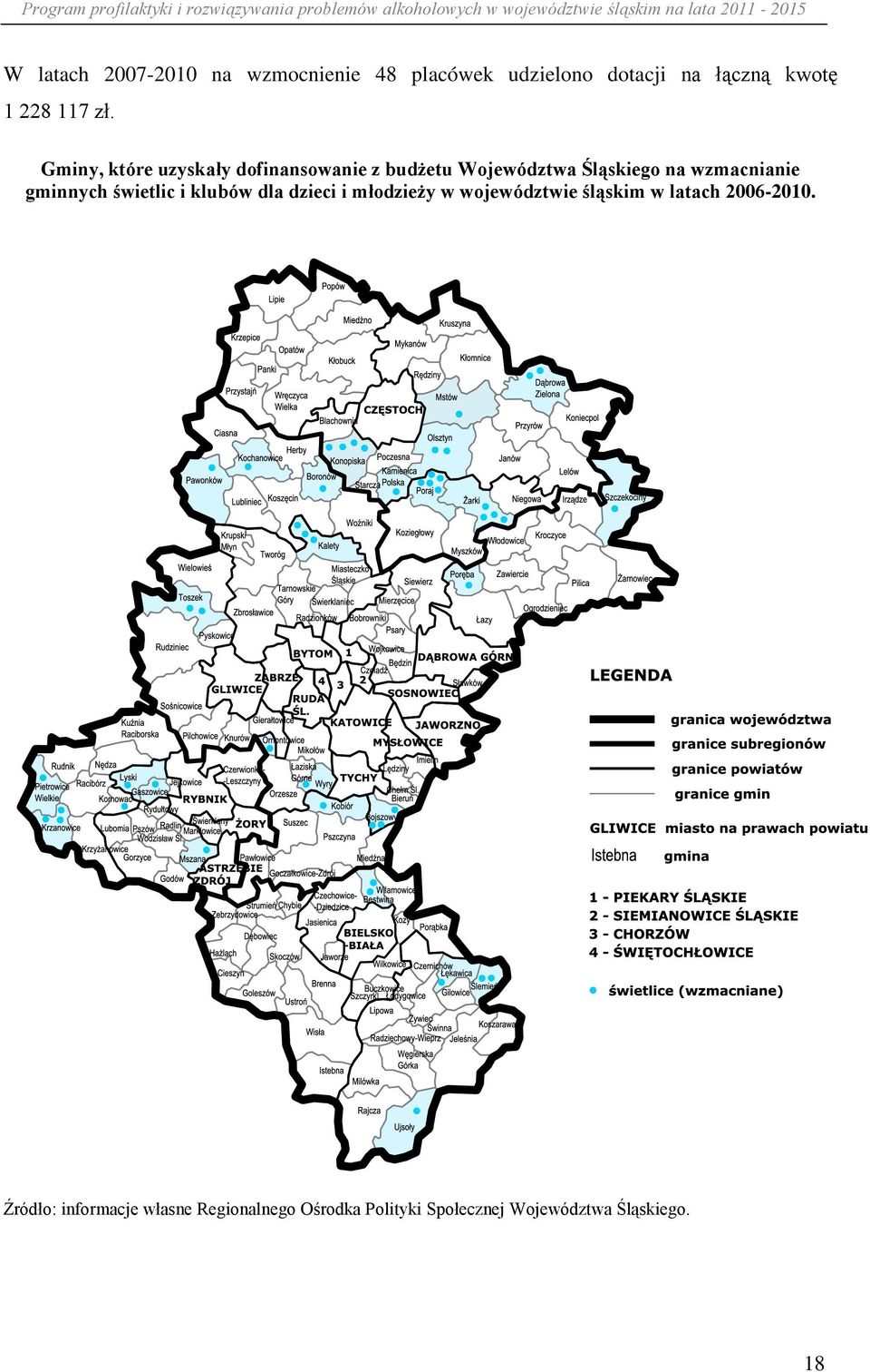 gminnych świetlic i klubów dla dzieci i młodzieży w województwie śląskim w latach