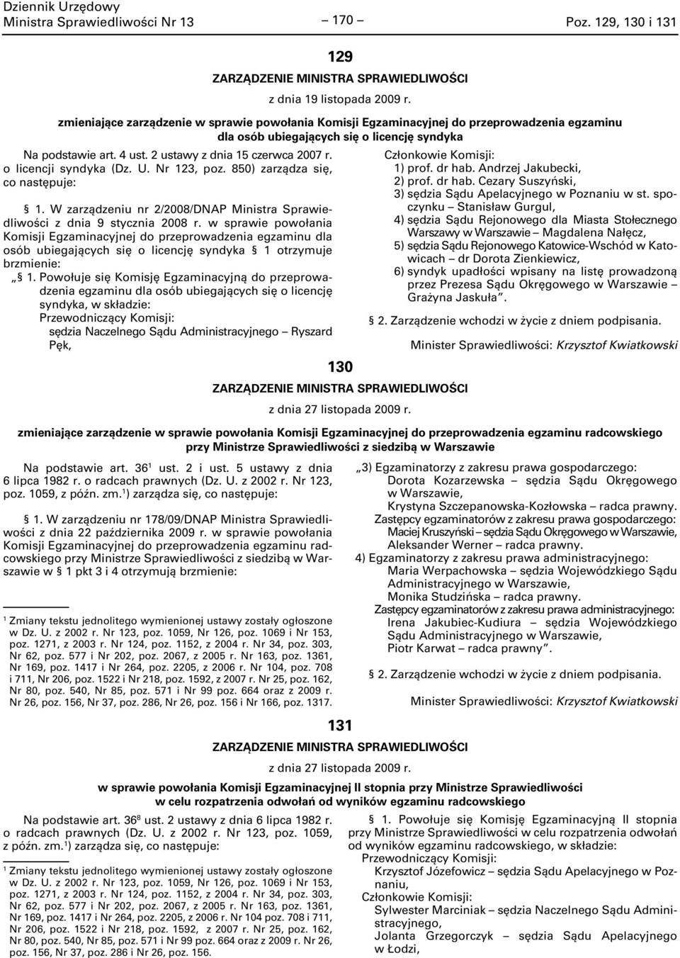 w sprawie powołania Komisji Egzaminacyjnej do przeprowadzenia egzaminu dla osób ubiegających się o licencję syndyka 1 otrzymuje brzmienie: 1.