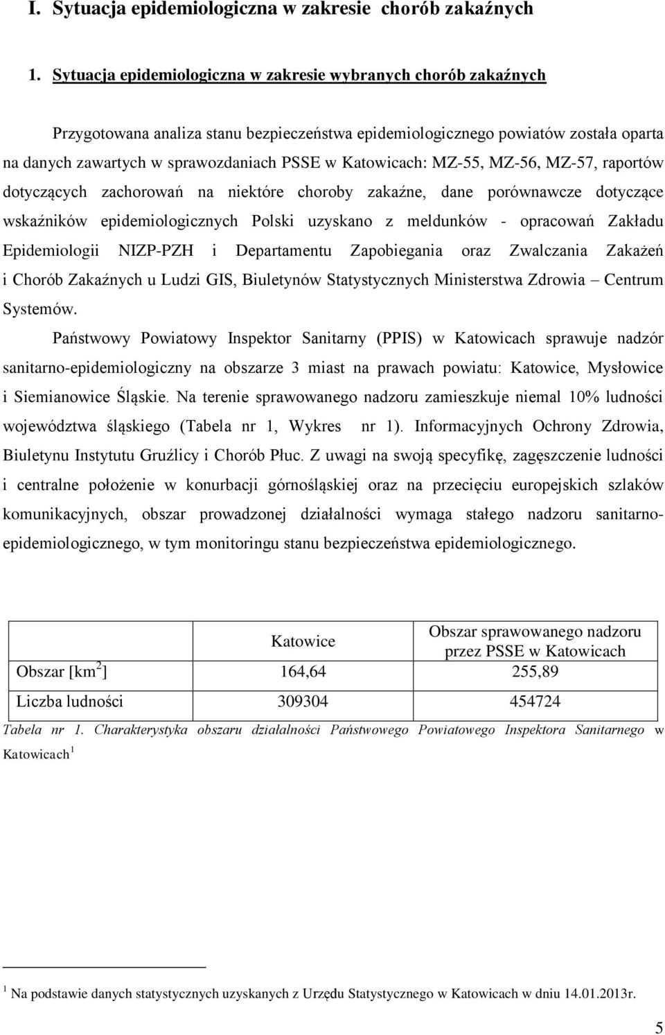 Katowicach: MZ-55, MZ-56, MZ-57, raportów dotyczących zachorowań na niektóre choroby zakaźne, dane porównawcze dotyczące wskaźników epidemiologicznych Polski uzyskano z meldunków - opracowań Zakładu