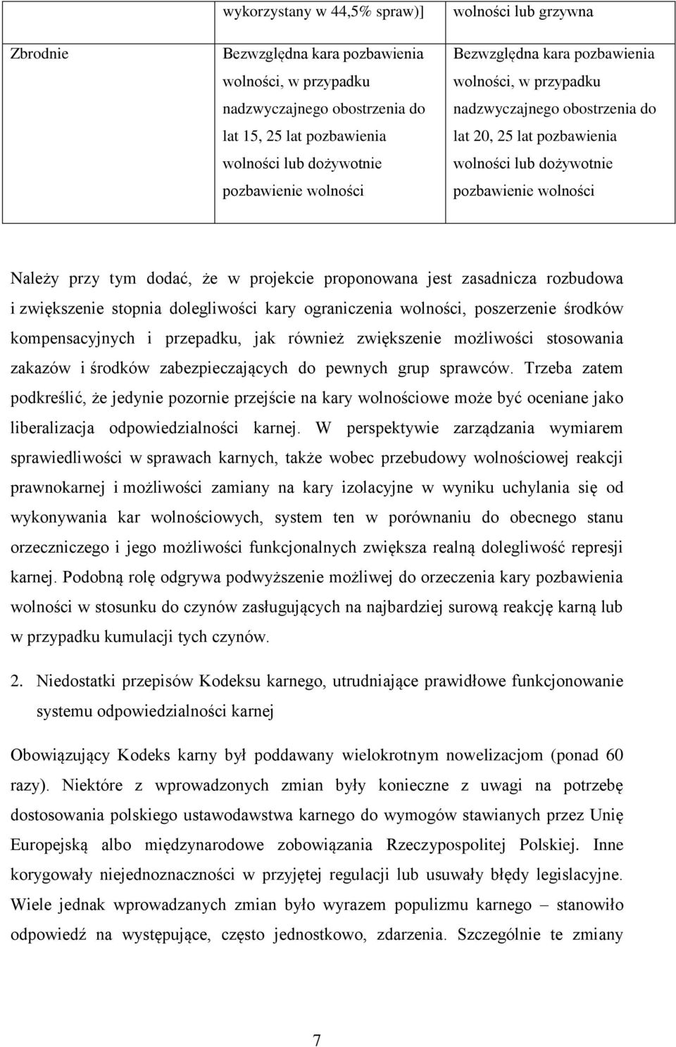 projekcie proponowana jest zasadnicza rozbudowa i zwiększenie stopnia dolegliwości kary ograniczenia wolności, poszerzenie środków kompensacyjnych i przepadku, jak również zwiększenie możliwości