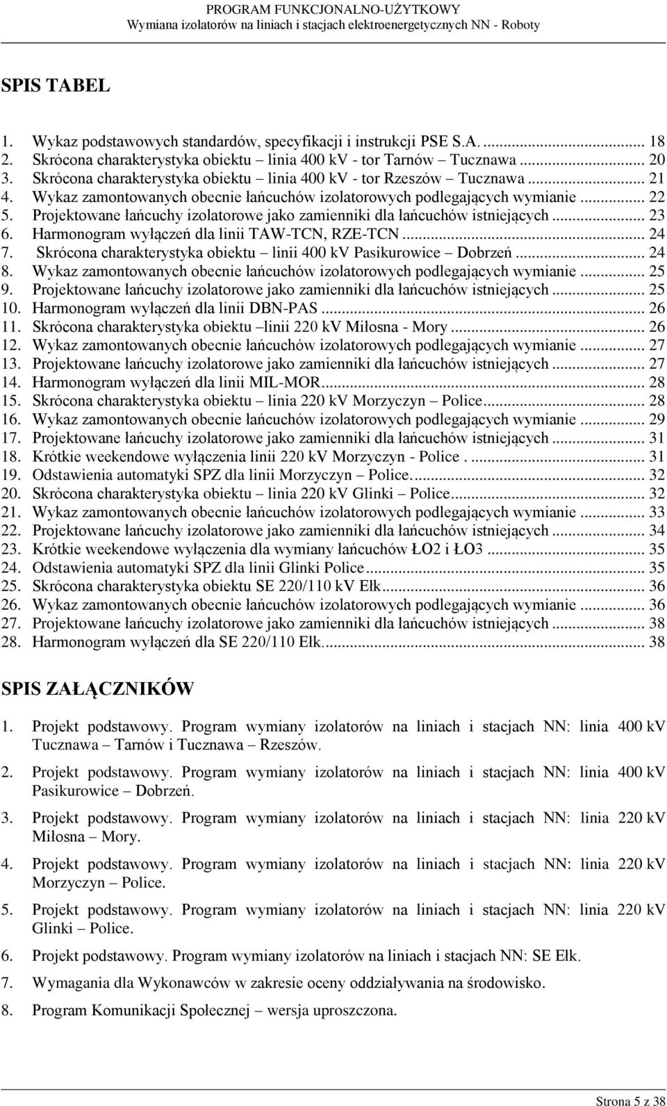 Projektowane łańcuchy izolatorowe jako zamienniki dla łańcuchów istniejących... 23 6. Harmonogram wyłączeń dla linii TAW-TCN, RZE-TCN... 24 7.