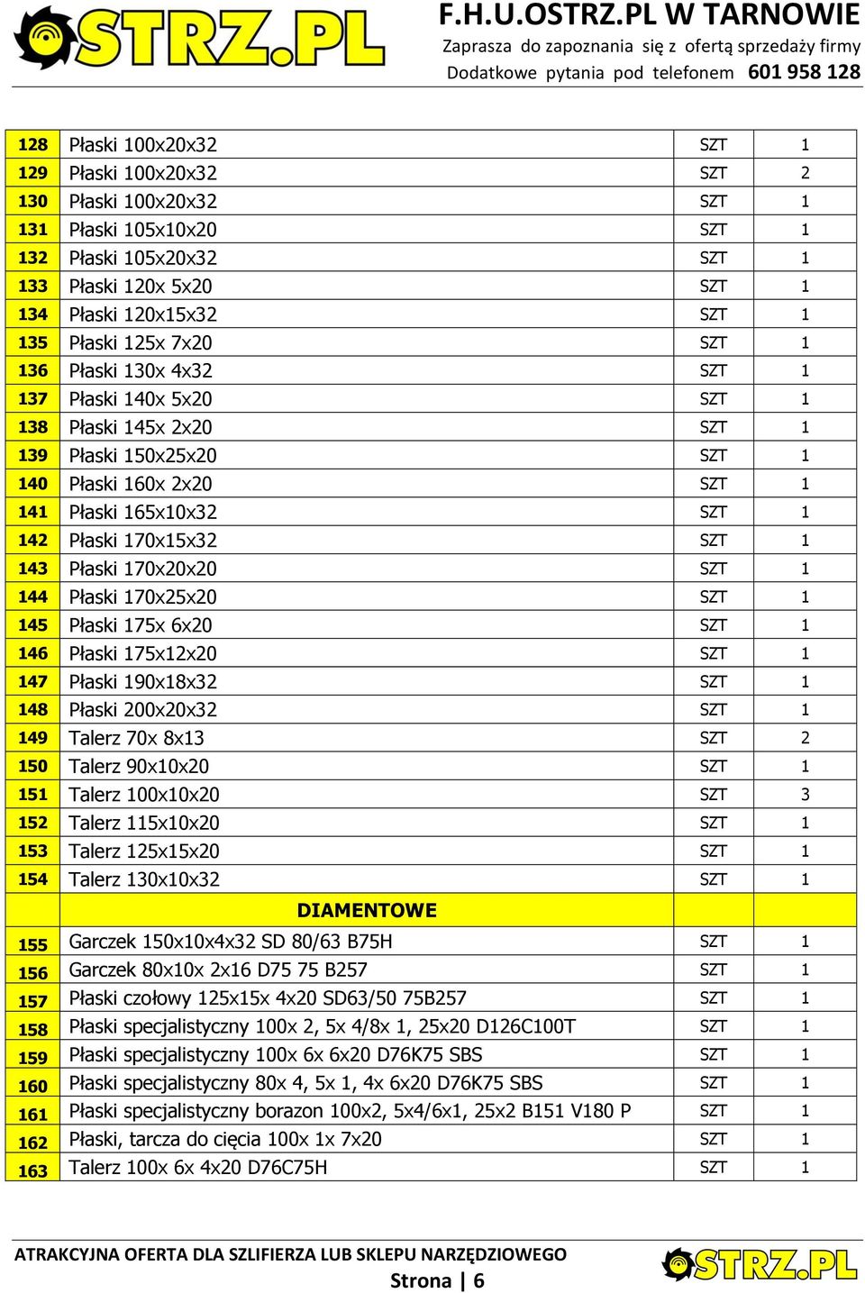 SZT 1 143 Płaski 170x20x20 SZT 1 144 Płaski 170x25x20 SZT 1 145 Płaski 175x 6x20 SZT 1 146 Płaski 175x12x20 SZT 1 147 Płaski 190x18x32 SZT 1 148 Płaski 200x20x32 SZT 1 149 Talerz 70x 8x13 SZT 2 150